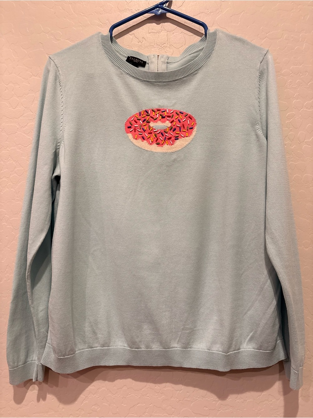 Talbots Mint Green Sweet Donut Appliqué Crewneck Sweater